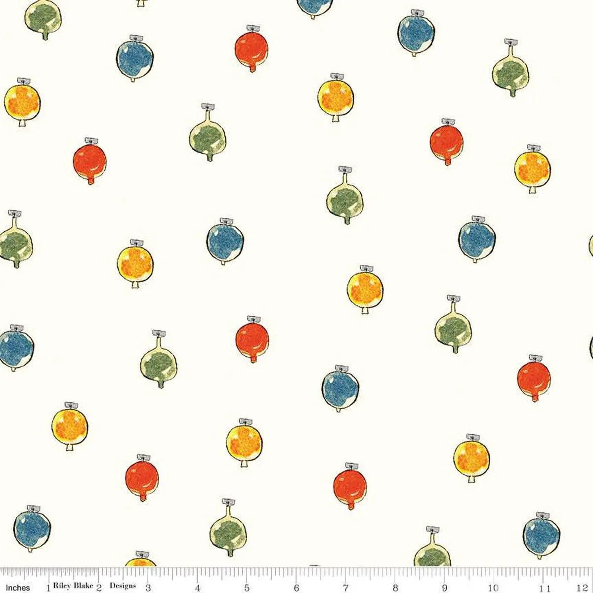 Christmas ornament pattern fabric with multicolor hanging ornament icons