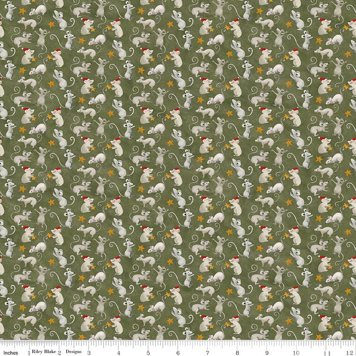 Northern Christmas by Teresa Kogut Mice Green C17833-GREEN quilting cotton fabric