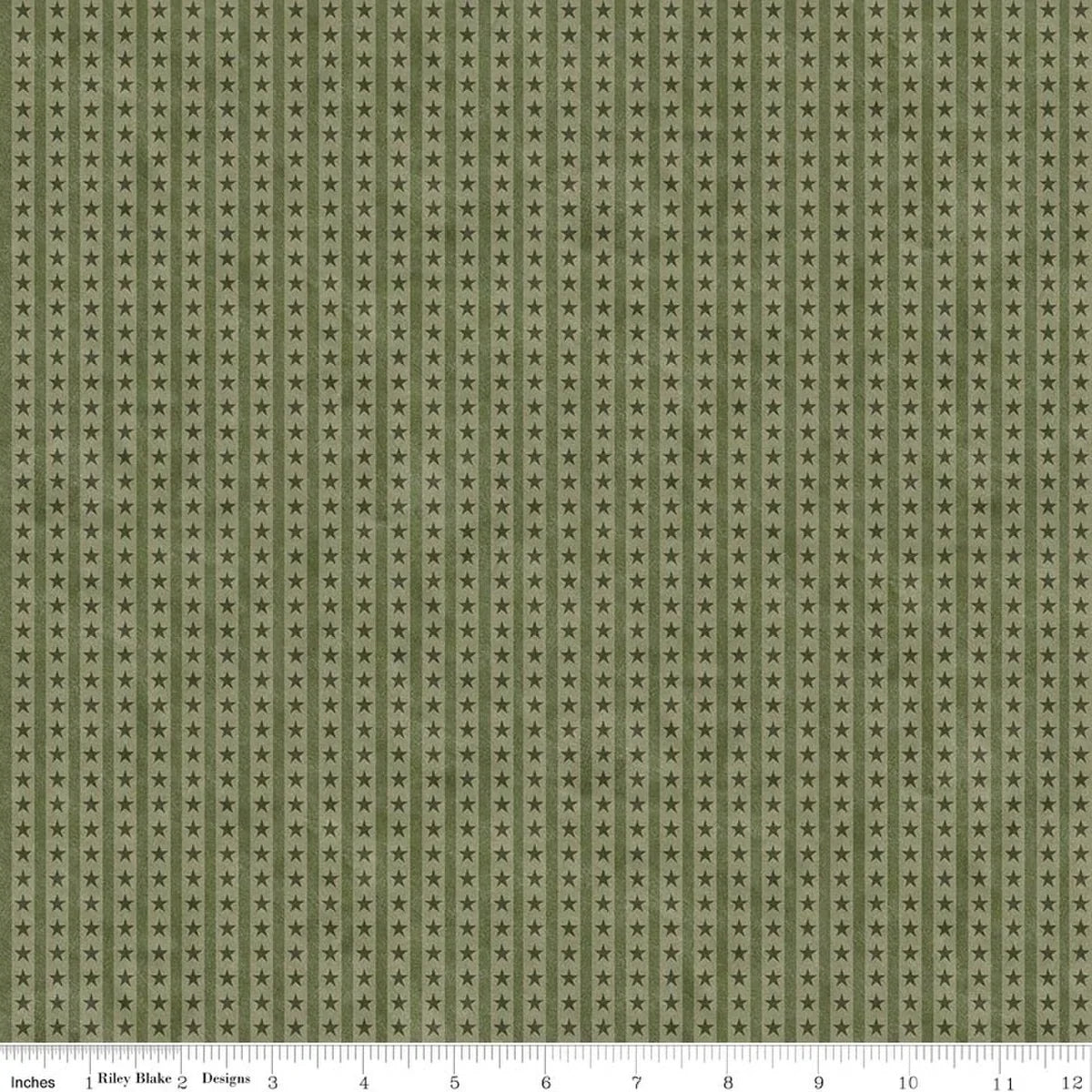 Green cotton fabric with repeating small star pattern and striped accents