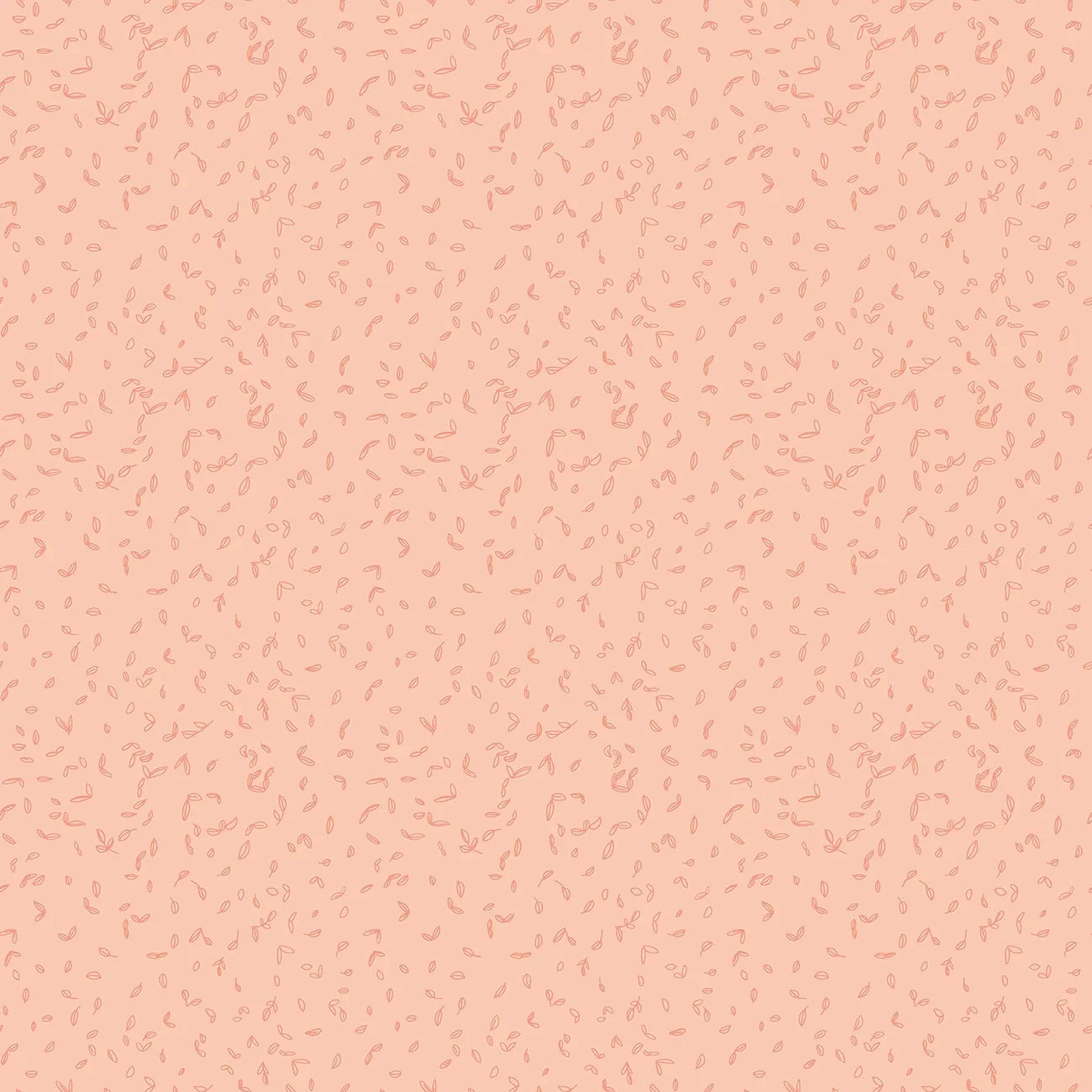 Blush pink seedling print fabric with scattered small leaf motifs