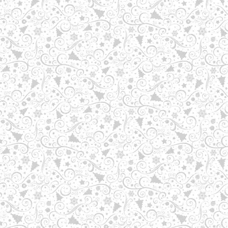 White Trees & Ornaments # C3540-WHITE from Timeless Treasures