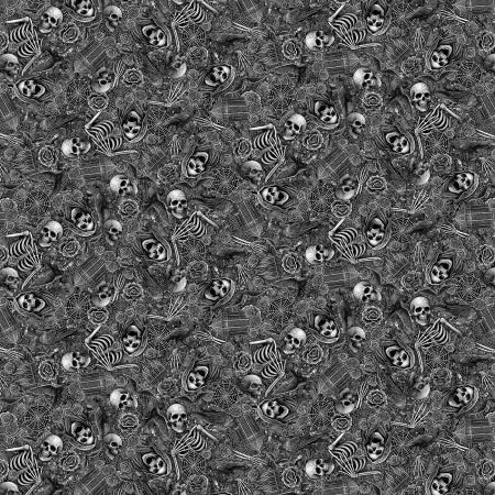 Charcoal Gothic Halloween Motifs # CD4140-CHARCOAL from Timeless Treasures