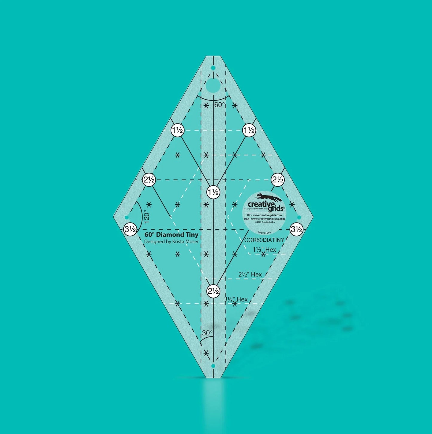 60 Degree tiny diamond ruler template with measurement markings and guide lines