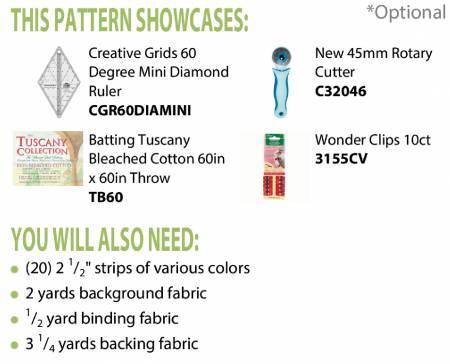 Quilt pattern instruction sheet with colorful code details and supply list