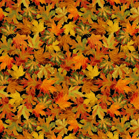 Black Allover Metallic Autumn Leaves Harvest # CM1289-BLACK from Timeless Treasures