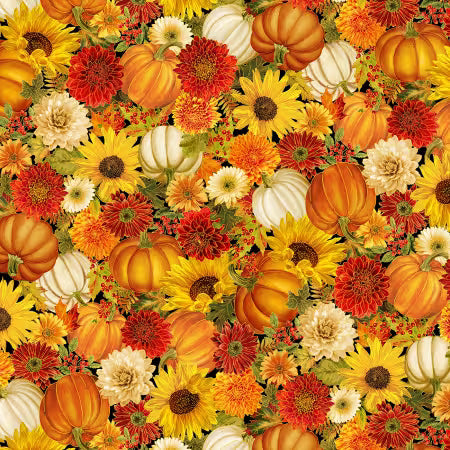 Autumn Harvest Floral & Pumpkin Metallic # CM4134-AUTUMN from Timeless Treasures