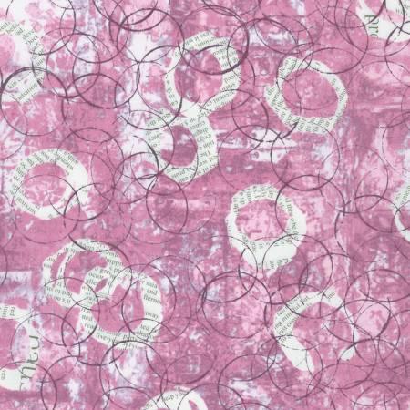Pink thistle-themed fabric with repeating circular motifs and fine linework
