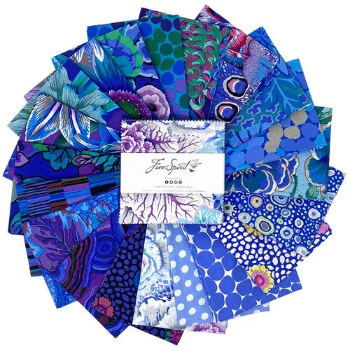 Blue and purple patchwork fabric squares bundle, 5-inch quilting pieces