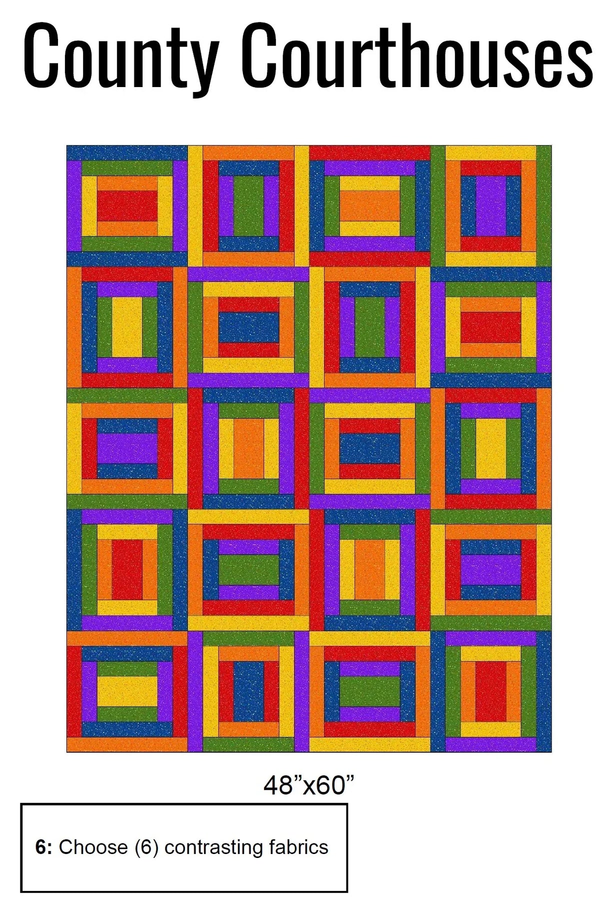 County courthouses quilt pattern with multicolor square block layout, 48"x60"