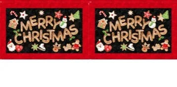 Placemat panel with “Merry Christmas” text, red border, stars and holiday icons