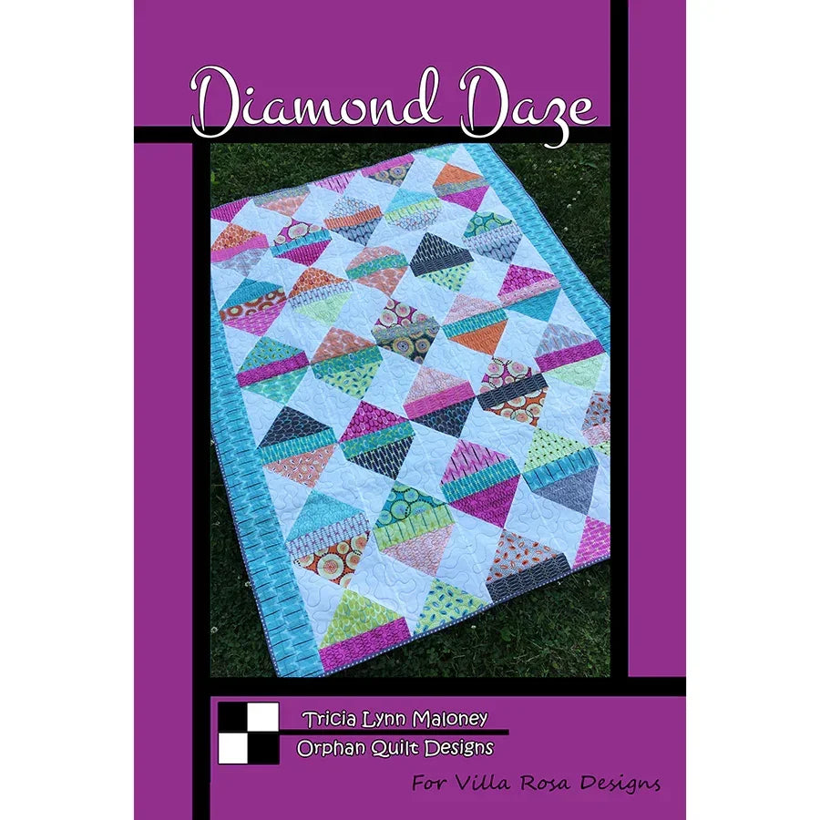 Diamond Daze quilt pattern featuring a multicolor diamond patchwork quilt top