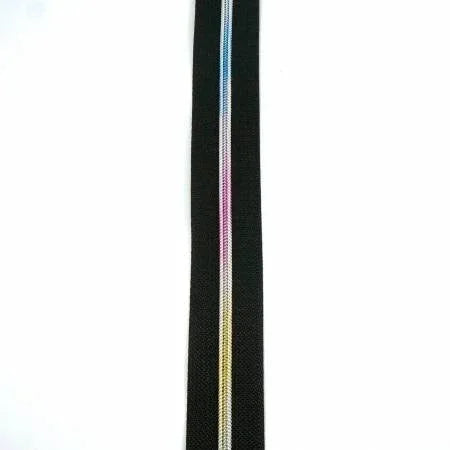 Black zipper tape with rainbow teeth