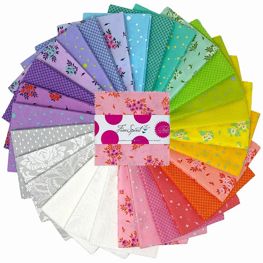 5-inch charm pack of assorted floral and geometric quilt fabric squares, multicolor