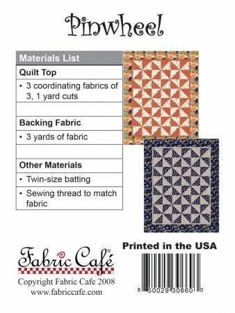 Pinwheel quilt pattern with orange and blue geometric blocks