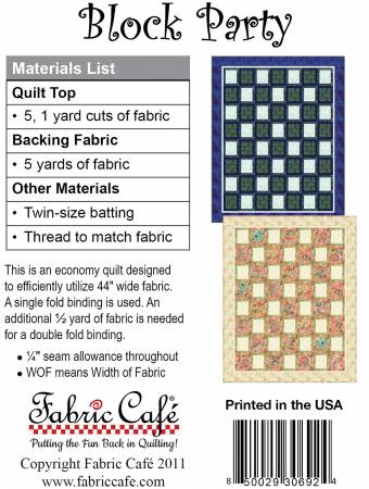 Block Party 5-Yard Quilt Pattern # FC091122 from Fabric Cafe