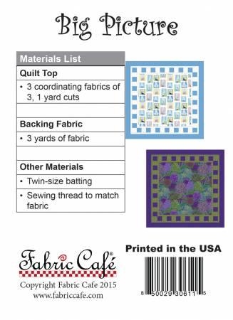 Quilt pattern materials list with small purple quilt block sample