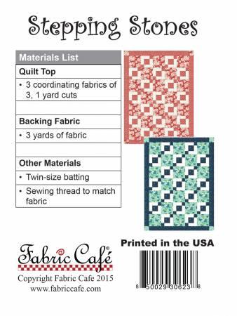 Stepping Stones quilt pattern sheet with materials list