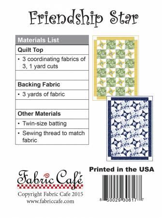 Friendship Star quilt pattern with materials list and Fabric Cafe USA print