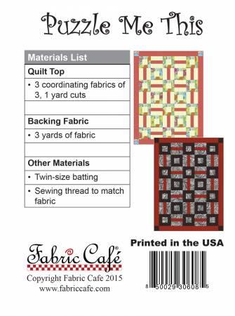 Fabric Cafe Puzzle Me This quilt pattern, finished block quilt layout on cover