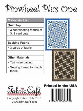 Quilt pattern cover with materials list and small patchwork pinwheel quilts, Fabric Cafe