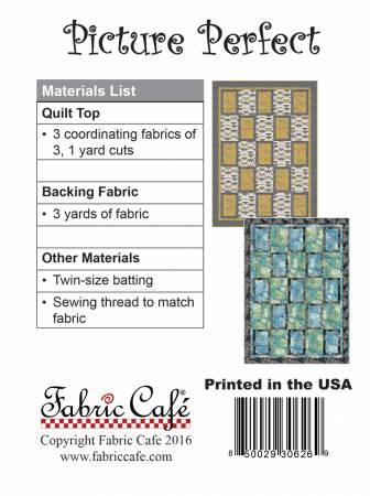 Quilt pattern booklet for Picture Perfect, with materials list and size notes