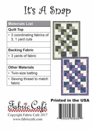 It’s A Snap quilt pattern with block preview and materials list