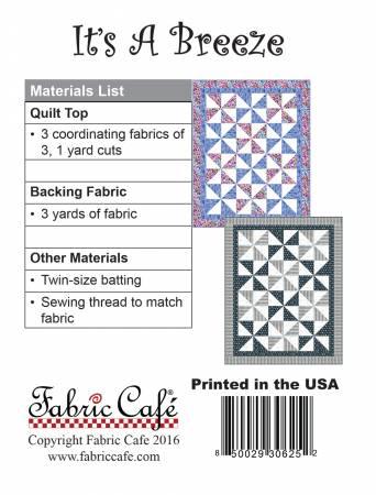 Fabric Cafe quilt pattern for It's A Breeze 3-yard quilt, materials list on cover