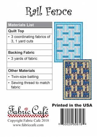 Rail Fence quilt pattern with materials list and small quilt layout, Fabric Cafe
