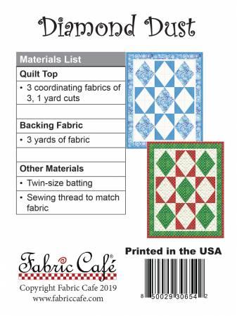 Diamond Dust quilt pattern card with materials list and quilt sample