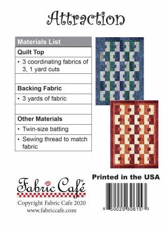 Attraction quilt pattern booklet with materials list and sewing instructions