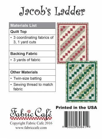 Quilt pattern page with red and cream ladder block preview and materials list