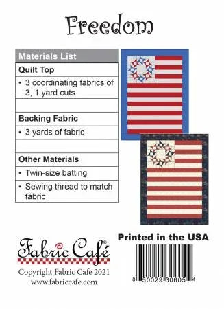 Freedom quilt pattern from Fabric Cafe with materials list and flag-style quilt sample