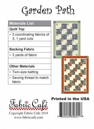 Quilt pattern sheet with materials list and small patchwork sample