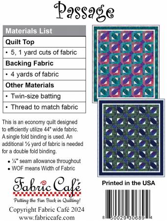Passage 5-Yard Quilt Pattern # FC092412 from Fabric Cafe