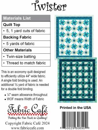 Twister 5-Yard Quilt Pattern # FC092413 from Fabric Cafe
