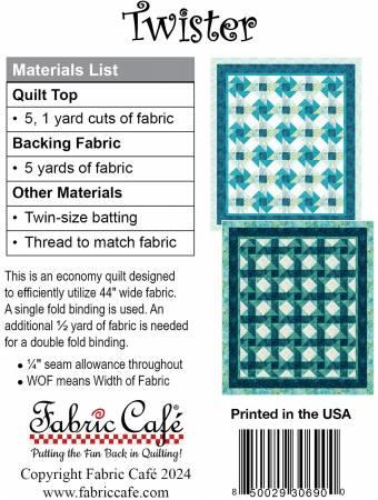 Quilt pattern sheet for Twister, teal and white diamond patchwork sample