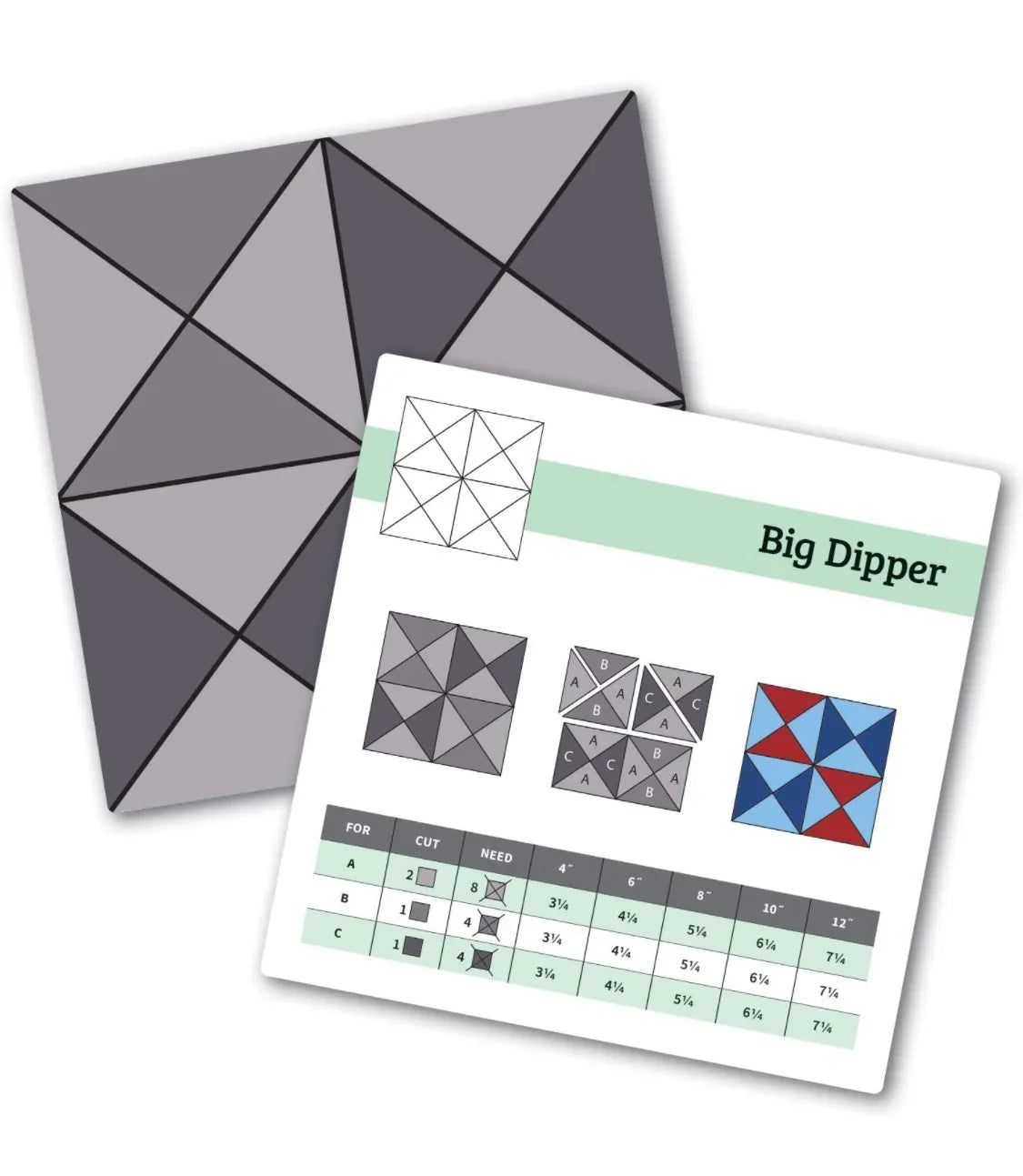 Quilt Builder card deck set with gray star triangle templates and Big Dipper card with chart