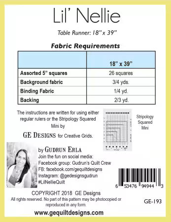 Lil Nellie Table Runner # GE193 Table Runner Pattern from G.E. Designs