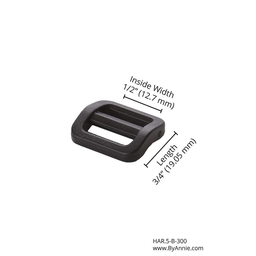 Black plastic 1/2 in zipper slider with rectangular opening
