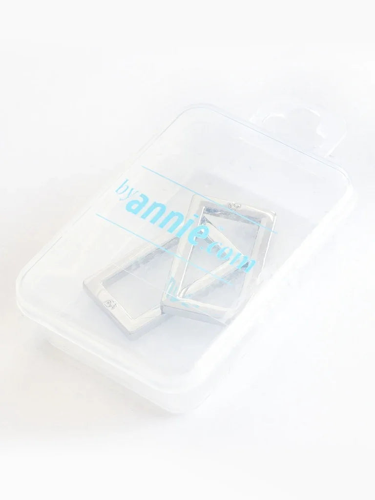 Set of two rectangle rings, silver-tone nickel, in clear plastic storage box