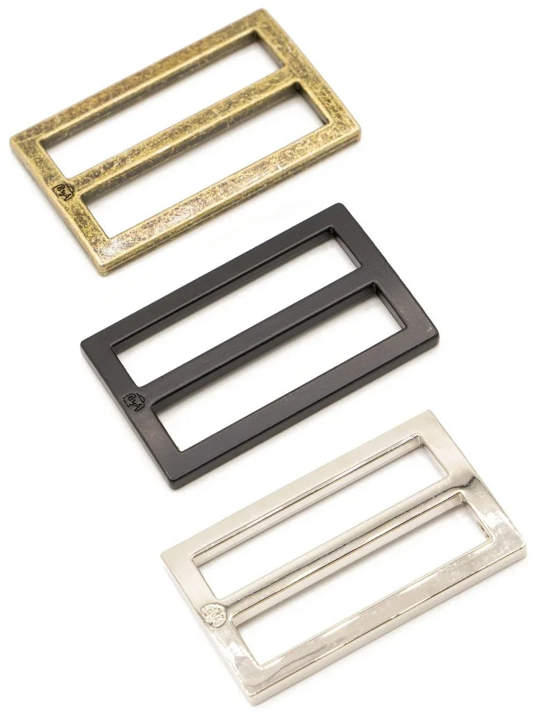 Metal slider frames with rectangular openings: antique brass, black, and silver