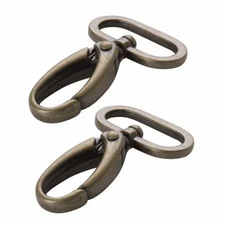 Antique brass swivel hooks with snap-style swivel, set of two