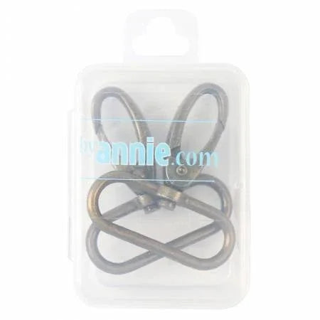 Antique brass swivel hooks set, shown in clear plastic packaging, two hooks total