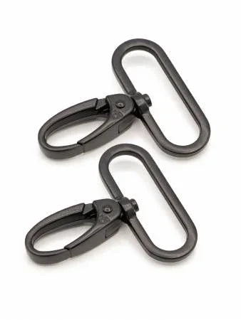 Set of two 1-1/2 in black metal swivel hooks with spring clasps
