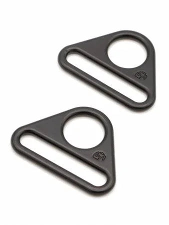 Triangle ring set of two, flat black metal rings with circular holes