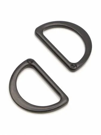 Flat black metal D rings, set of two
