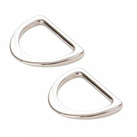 Pair of flat nickel D-rings with teardrop-shaped openings