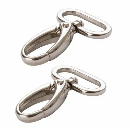 Pair of nickel 1-inch swivel hooks with hinged ring, chrome-like finish