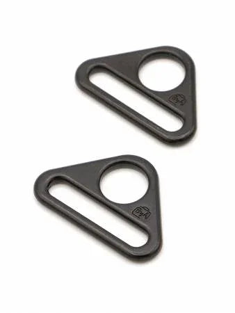 Black flat triangle rings, metal, set of two with open center holes