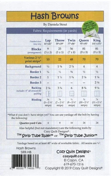 Hash Browns quilt pattern booklet with yardage chart and fabric requirements